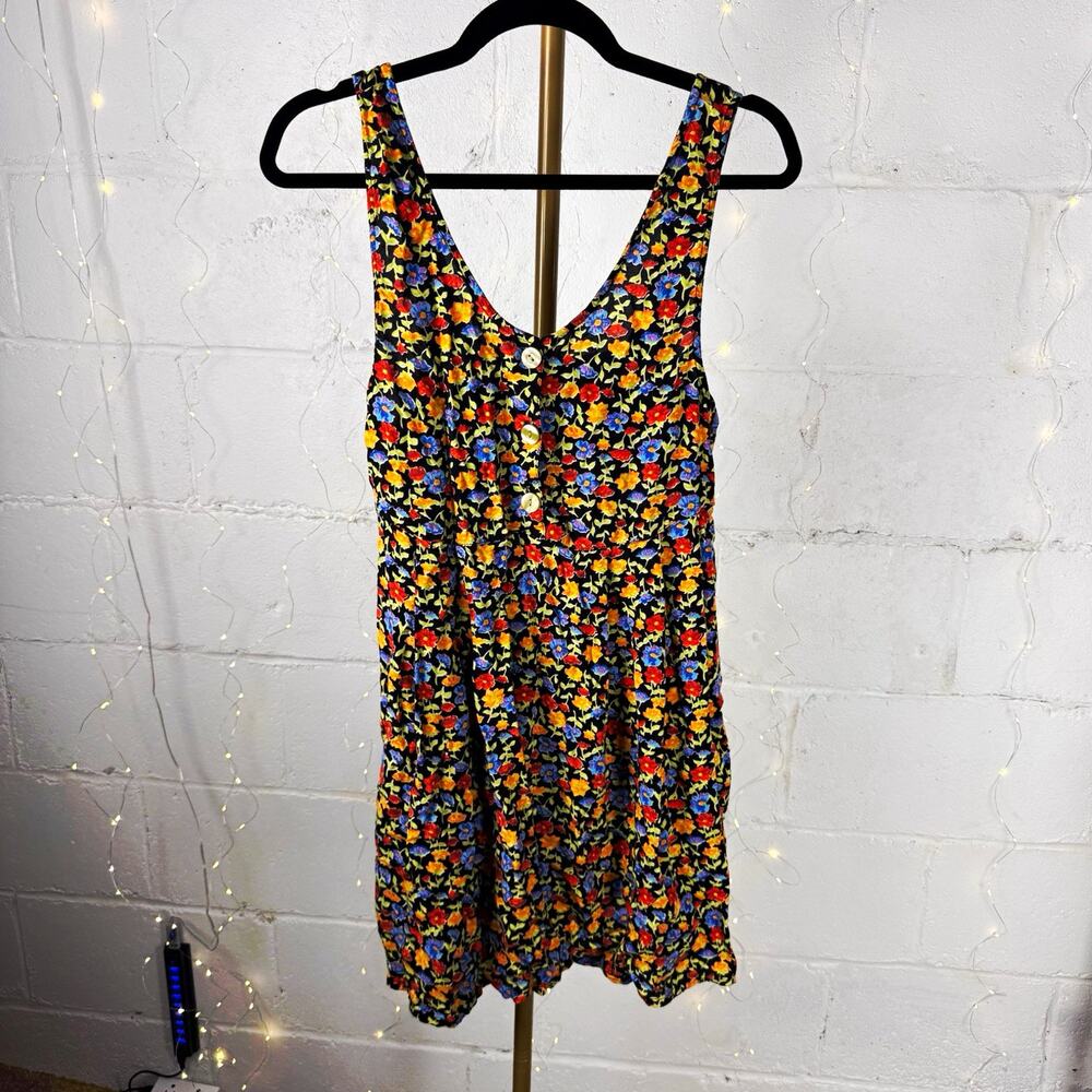 style studio women’s S black floral rayon sundress sleeveless button front